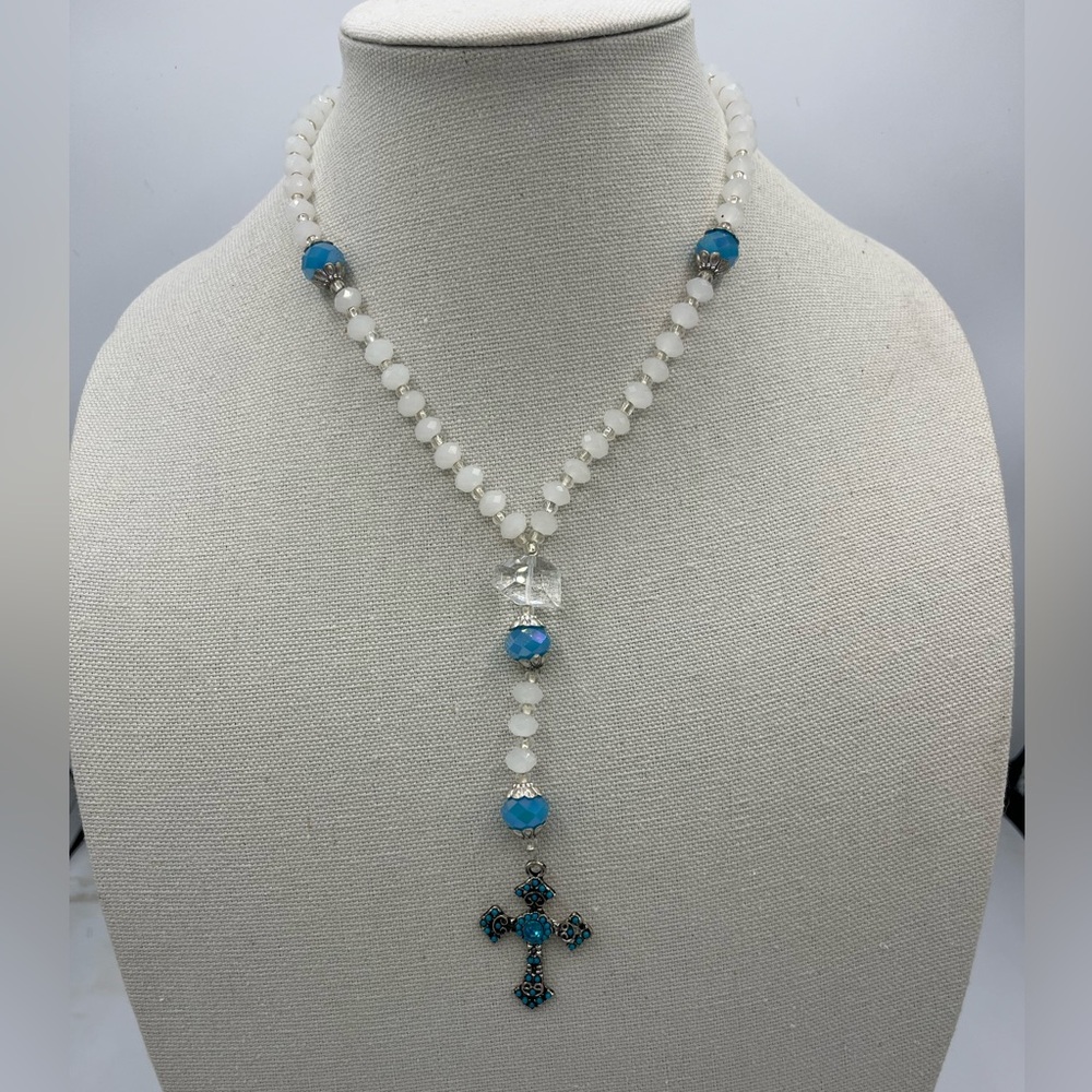 White and blue beaded rosary